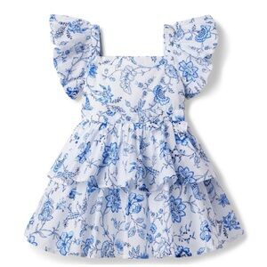 NWT Janie & Jack Blue and White Floral Tiered Girls Dress